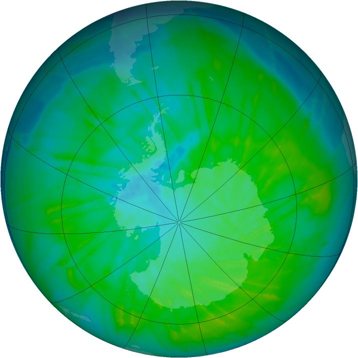 Antarctic ozone map for 04 January 2015